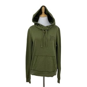 PINK Victorias Secret Studded Hoodie Womens SMALL Army Moss Green Cotton Blend